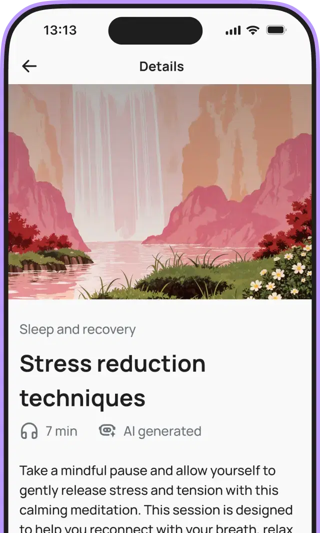 Mobile app screen showing wellness exercises and meditation programs. The top section has cards for 'Breathing' and 'Mood tracking' exercises. Below, meditation programs are listed with categories like For you, Calm, Sleep, Balance, Growth, Focus, Inspire, and Spirit. Some programs show free access or require a subscription.