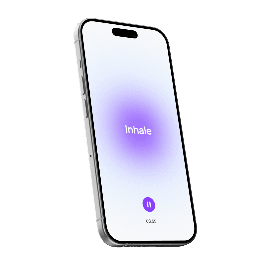 Smartphone displaying a breathing screen with the text 'Inhale'